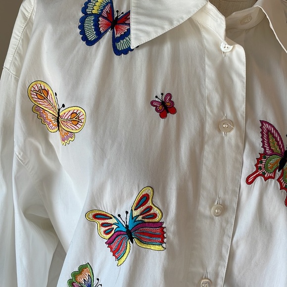 ESCADA by Margaretha Ley cotton white button up shirt embroidered butterflies M - Picture 5 of 16